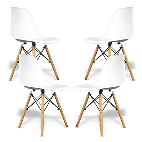 Steelpro Set De 4 Sillas Eames Diseño Moderno Color Blanco...