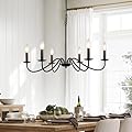 Modern Farmhouse Chandelier Black Chandelier for Dining Room Light Fixture Hanging 6 Light Rustic Vintage Candle Pendant Lighting Fixtures Ceiling for Kitchen Island Foyer Entryway Living Room Bedroom