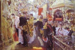 Peinture à l'huile Couronnement de Nicolas II Valentin Serov tableau historique 30x36 pouces