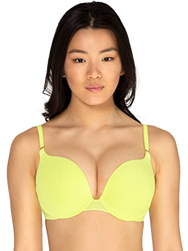 Smart & Sexy Women's Maximum Cleavage Underwire Push Up Bra, Electric Yellow (Mesh) #TOP13