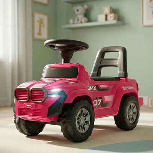 Image of Baybee Nitro Ride on Cars for Kids | Portable Ride on Jeep with High Backrest & Toy Storage | Baby Push Ride ons Toys Car with Music & LED Light | Outdoor Kids Cars for 1 to 3 Years Boy Girl (Pink)
