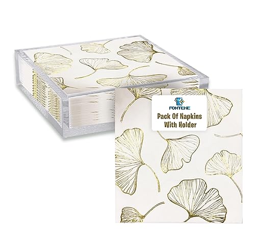Fonteme Square Acrylic Napkin Holder with Pack of Stunning Napkins | Square Guest Towel Napkin Holder | Decorative Napkin Tray for Dining Table, Kitchen, Party, Hotel, Restaurant | Organize with Ease