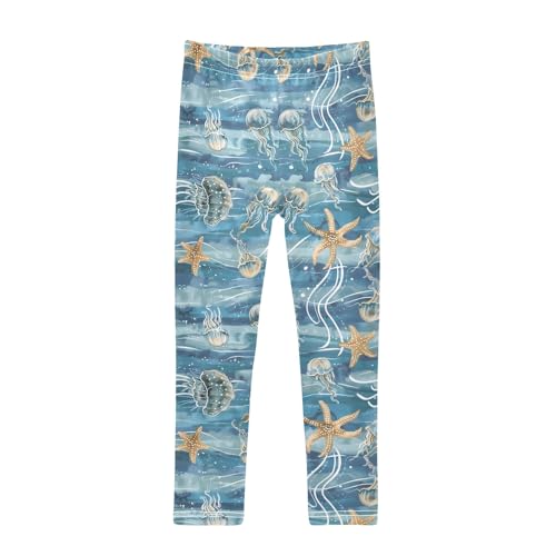 Jellyfish Starfish Blue Girls Leggings Athletic Pants Tights Stretch Bottom