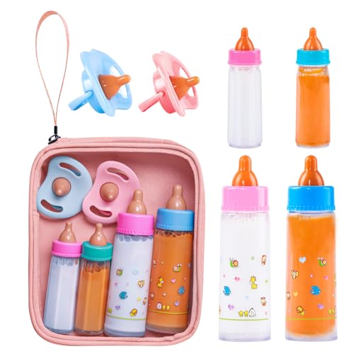 SCOM Baby Doll Bottle Accessories - 6 Pcs Magic Milk Feeding Toys Pink