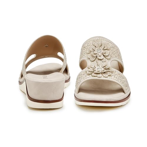 Image of Rhinestone Wedge Sandals for Women, Slip On Open Toe Double Strap Platform