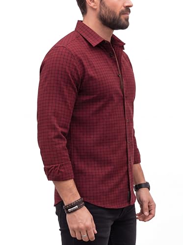 Image of Amazon Brand - INKAST Men's Slim Fit Button Down Dress Shirts Textured Long Sleeve Casual Hawaiian Shirt