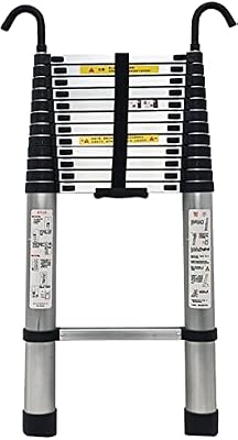 XIAQINN Telescoping Ladder 12.5feet / 15.5feet / 20ft / 14feet, Aluminum Telescopic Extension Ladders with Hook, for Home Roof Top Attic Outdoor, Loads 330lbs