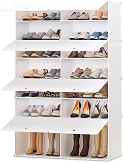 JOISCOPE Shoe Storage, 2 x 7 Tier Cube Storage Unit Shoe Rack Organizer, Multifunctional Modular Shoe Storage Cabinet for Space Saving, for All Kinds of Shoes, Clothing, for Hallway Bedroom Entryway