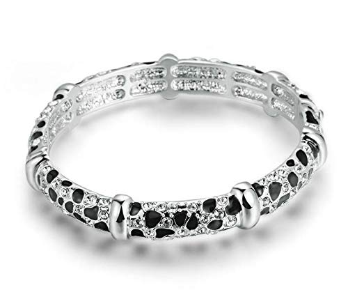Black Panther Bracelets - Animal Print Bracelets for Women - Leopard Cuff Bracelet for Women - Black and Silver Leopard Print Cuff Animal Print Jewelry for Women (Panther) - 18K - Mall of Style (Silver Cuff)
