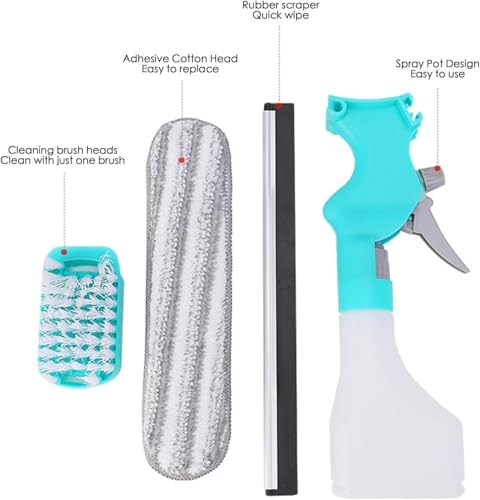 Image of Jumix Window Cleaning Tool for Home, 4-in-1 Scraper Brush Spray and Brush, Multifunction Window Cleaner Tool with Sprayer & Plush Glass Brush for Window Mirrors Ceramics Table