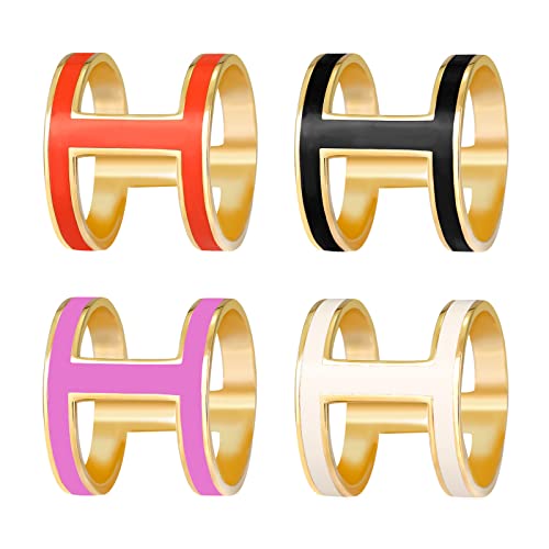 Image of H-Shaped Titanium Steel Women's Scarf Buckle, 4 Pcs Three-Ring Scarf Buckle, Non-snagging Letter Scarf Buckle, Small Enamel Buckle Accessories (White /Red /Black /Pink)
