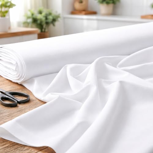 Uni Stoff Meterware 1 Meter 160 cm Baumwolle Linon Weiß – einfarbiger Baumwollstoff schadstoffgeprüft, kochfest bis 95 °C, pflegeleicht, ca. 130 g/m², hergestellt in Europa