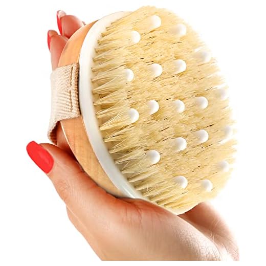 Dry Body Brush (1 Pack) - Reduce Cellulite, Dry Brush for Cellulite and Lymphatic Drainage, Exfoliating Brush with Soft Massage Nodules, Shower Brush Body Scrubber (100% Natural Bristle Brush)