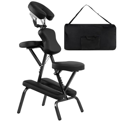 COSTWAY Chaise de Massage Professionnel Portable Solide et Légère Chaise de Spa Pliable Ergonomique,Idéal pour Tatouage,Hauteur Réglable 110-120 CM avec Sac de Transport (Noir)