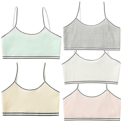 5 Pack of Girls Training Bra Cotton Cami Bralettes Sports Stretch Seamless Bras Vest