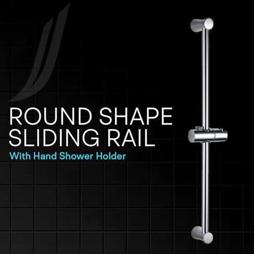 Image of Jaquar 19mm Dia & 600 mm Long Round Shape Sliding Rail with Hand Shower Holder - Universal Bathroom Shower Accessory Organizer, Silver, Chrome Finish