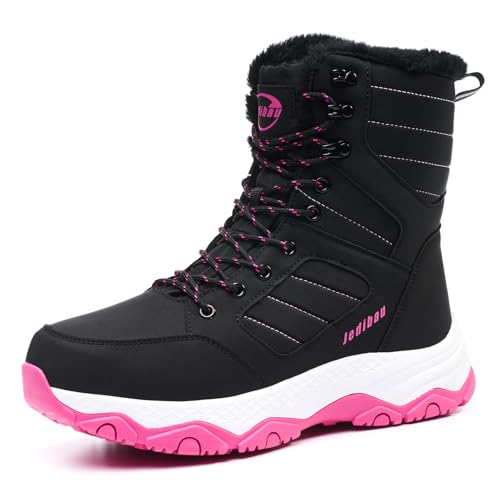 Jedibau Snow Boots for Women Waterproof Mid-Calf Booties Winter Hiking Boot Durable Warm Fur Lined Boot Non-Slip Warm Climbing Shoes Walking, Cold Weather（RED-38）