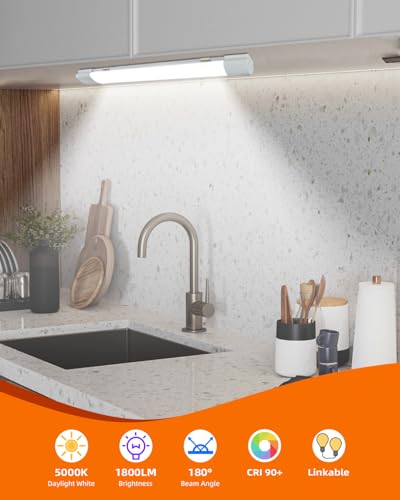 Image of 5000K LED Ceiling Light Fixture with Plug, Under Cabinet Lighting, Linkable LED Light Bar for Kitchen Bathroom Garage Corridor Office Overhead Lighting (1.4FT-1PCS)