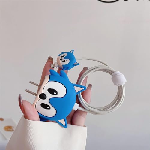 Image of Silicone Protective Case for Apple 20W & 18W iPhone USB-C Power Adapter Charger and for USB Lightning Cable, 3D Cartoon Case for iPhone Charger 18W /20W Only (Blue Puppy)