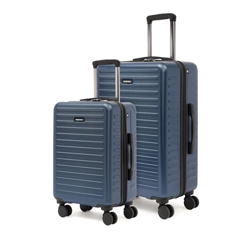 Image of Assembly Trolley Bags Set of 2- Cabin Small + Check-in Large with Laptop Pocket & 8 Spinner Wheels, Polycarbonate Hard Shell Trolley Bag Set for Business Travel & Vacations, Blue, 20+28 Inch