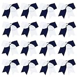16PCS 8' Large Cheer Hair Bows Ponytail Holder Elastic Band Handmade for Cheerleading Teen Girls College Sports (16 Pcs) (White/Navy Blue)