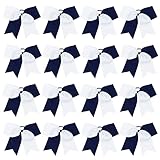 16PCS 8' Large Cheer Hair Bows Ponytail Holder Elastic Band Handmade for Cheerleading Teen Girls College Sports (16 Pcs) (White/Navy Blue)