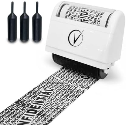 Vantamo Identity Theft Protection Roller Stamp Wide Kit, Including 3-Pack Refills + Free E-Book - Designed for Secure Confidential ID Blackout Security, Anti Theft and Privacy Safety - Classy White