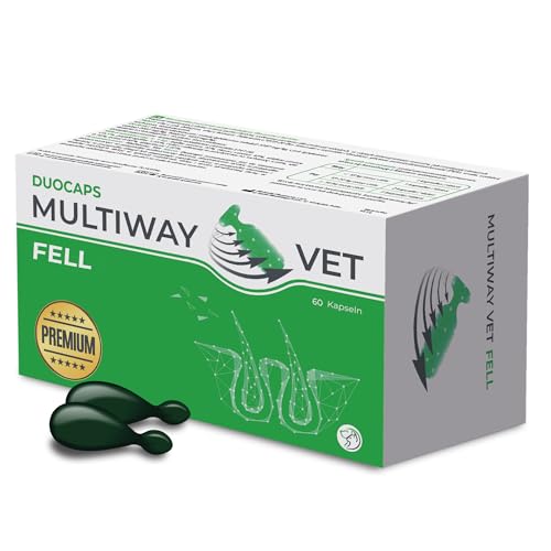 Multiway Vet - Professionell Tabletten bei übermäßigem Haarausfall für Hunde Katze - Biotin, Zink, Omega 3 sekundierend bei Fellproblemen - Dermatose Hund - Haut und Fell - Shiny Hair - 60 Tabletten