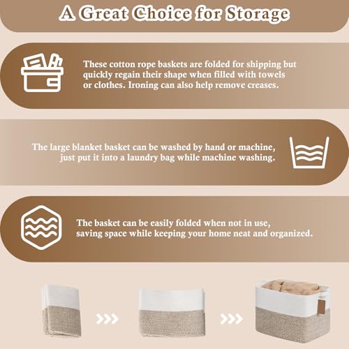 Image of Goodpick 50L Large Woven Rope Storage Basket, Rectangle, Brown