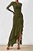 BTFBM Women's Maxi Dresses Fall 2025 Long Sleeve Ruched Bodycon Solid Ruffle Mermaid Cocktail Wedding Guest Dress(Army Green,Medium)
