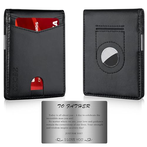 Slim Front Pocket Wallet with Money Clip, 12 Card Slots, RFID Blocking with airtag-pocket/Fathersday-card Gift for men (Classic black)