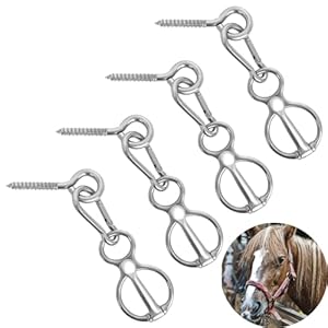 Horse Tie Ring, 4 Sets Horse Tack and Supplies, Stainless Steel Safe Horse Accessories Training Equipment with Eye Bolt and Snaps Saddle