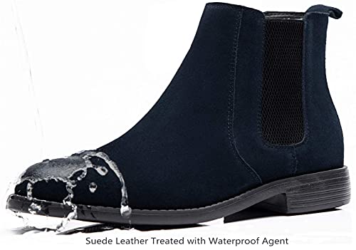 Image of JIONS Men Chelsea Slip On Suede Boots Lightweight Leather Casual Dress Ankle Shoes (Blue 39 /7 M US)