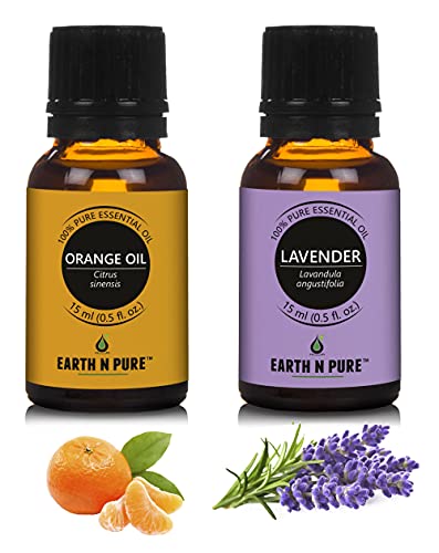 Image of Earth N Pure Lavender & Orange Essential Oils | Pack of 2 (15 ml each) | 100% Pure, Undiluted, Natural and Therapeutic Grade - Perfect for Aromatherapy, Skin Therapy & More