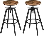 MAHANCRIS Bar Stools, Height Adjustable Swivel Bar Stool, Counter Height Bar Stool, Set of 2 Industrial Bar Stools, Vintage Round Bar Chairs with Sturdy Metal Frame, Rustic Brown BAHR0701