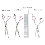 GEMEK Pet Cat Dog Grooming Scissors Set 4 Stück Edelstahl Professional Pet Trimmer Kit - 7,5 Zoll gerade Schere, Ausdünnung Schere, gebogene Schere, Grooming Kämme – Bild 3