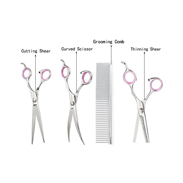 GEMEK Pet Grooming Scissors Set 4 Pieces Stainless Steel Pet Trimmer Kit Used for Dog Cat and More Pets – with 7.5-inch Cutting Scissors, Thinning Shear, Curved Scissors, Grooming Comb (Standard) GEMEK Pet Grooming Scissors Set 4 Pieces Stainless Steel Pet Trimmer Kit Used for Dog Cat and More Pets – with 7.5-inch Cutting Scissors, Thinning Shear, Curved Scissors, Grooming Comb (Standard)