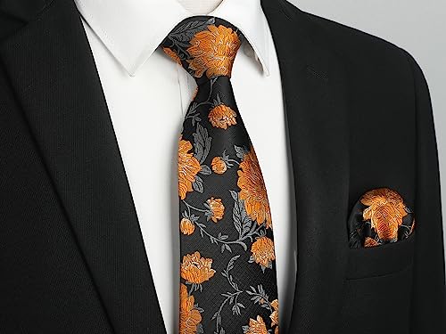 Image of Enlision Ties for Men Floral Tie Handkerchief Cufflinks Set Formal Flower Classic Mens Necktie & Pocket Square Wedding