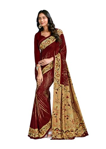 Image of Jaanvi fashion Women's Crepe Silk Saree with Unstitched Blouse Piece | Soft Lightweight Traditional Ethnic Wear Saree for Party, Wedding, Festival