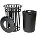 Global Industrial 36 Gallon Outdoor Slatted Steel Round Trash Can with Flat Lid, Plastic Liner & Anchor Kit Included, 28