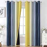 Estelar Textiler Navy Blue and Yellow Gradient Blackout Curtains for Bedroom, Thermal Insulated Ombre Blackout Drapes, Full Room Darkening Energy Saving Curtains for Living Room,52Wx84L,2 Panels