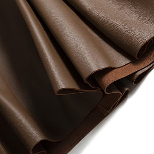 Vintage Midi Draped Skirt For Women With Zipper Dating Comfortable A-Shaped High-Waist Faux Leather Ruched Skirt Brown #TOP5