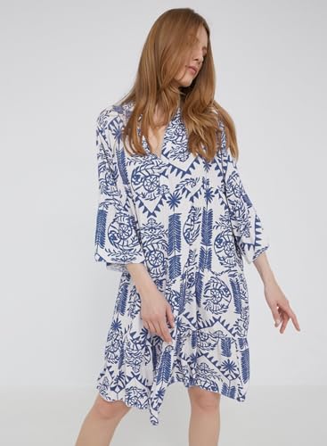 Image of miduo Womens Summer Dress Casual V Neck Buttoned 3 /4 Sleeve Bohemian Tribal Print Flowy Mini Dresses