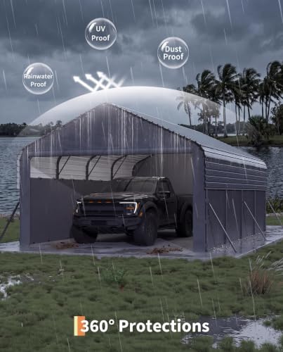 Image of GarveeLife 12x20x9 ft Metal Carport, Enclosed Car Ports | Removable 220 g Tarp / Gable End Doors and Sidewalls, for Full-Size Pickup Trucks, Bass Boats, and Tractors