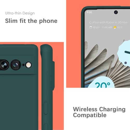 Image of YATWIN Silicone Back Case for Google Pixel 7 Pro, Soft-Touch Phone Back Cover for Google Pixel 7 Pro - Dark Green