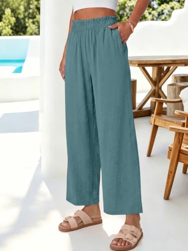 Image of ANRABESS Womens Wide Leg Cropped Palazzo Pants | Lightweight Breathable Elastic High Waisted Pants, Beach Vacation Flowy, Lounge & Casual Summer Trousers with Pockets