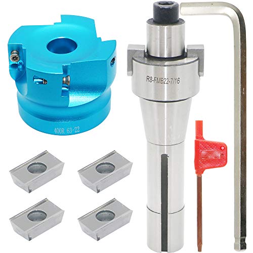 2.5 Inch Face Milling Cutter Aluminum 400R 63MM CNC End Milling Cutter Holder + R8-FMB22 Shank Face Shell Mill Arbor + 4pcs APKT1604 Carbide Inserts + 8mm Hexagon Wrench + T15 Wrench CNC Machine Tools