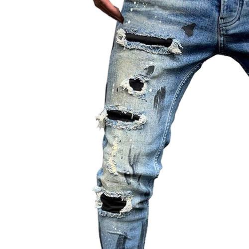 Men's Skinny Fit Denim Pants Slim Fit Ripped Tapered Leg Jeans Comfort Flex Waist Jean Pants3