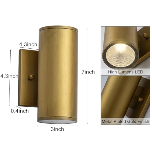 Image of Modern LED Outdoor Wall Lights 7 inch Cylinder Up and Down Exterior Lighting Fixtures Handmade Gold Outdoor Wall Sconce Wall Mount on Any Direction