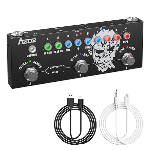 AZOR Multi Effects Guitar Pedal, 9 AMP Models & 8 IR Cab, Delay Reverb Distortion Overdrive...
